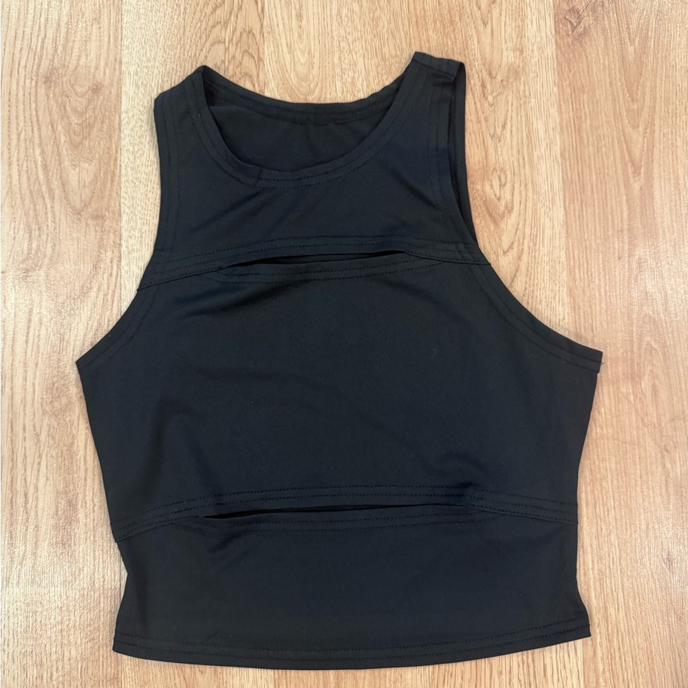 SHEIN Black cut out Tank Top